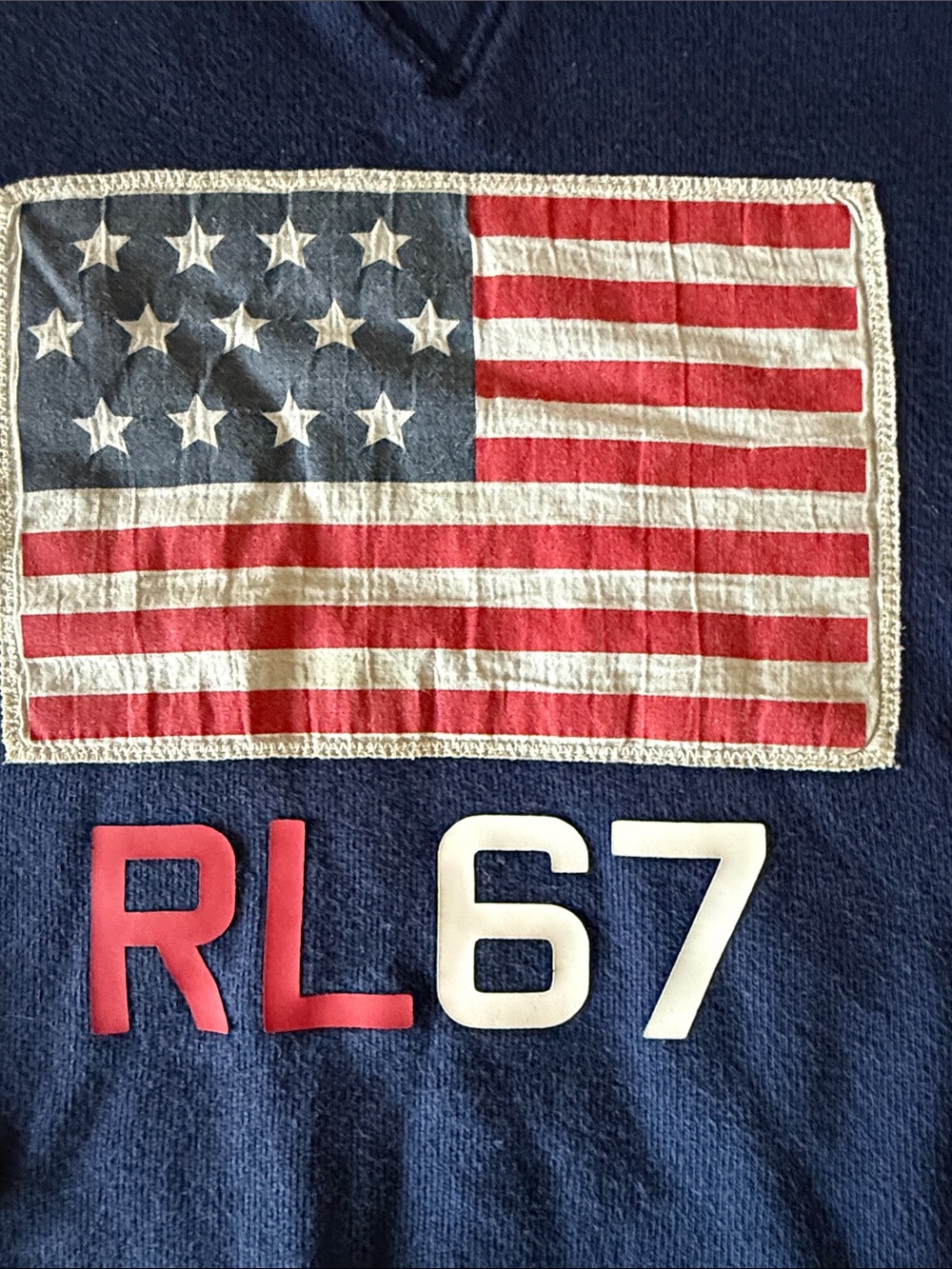 Polo by Ralph Lauren Navy Sweatshirt with American Flag RL67 . Vintage looking. - Picture 2 of 7